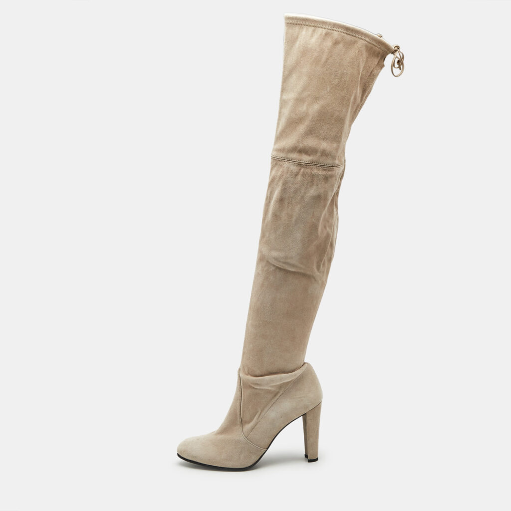 luxury-women-stuart-weitzman-used-shoes-p1170232-009-1.jpg Stuart Weitzman Beige Suede Yuliana 85 Knee Length Boots Size 39