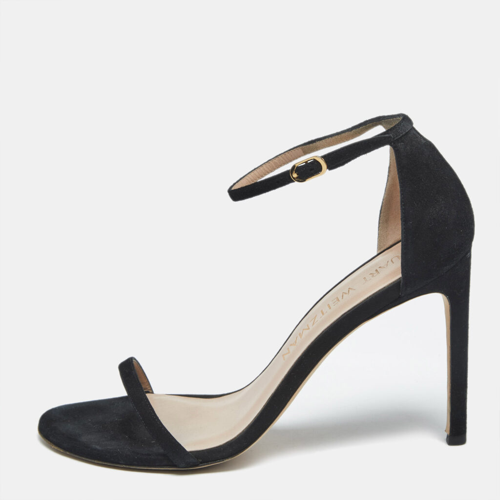 Stuart Weitzman Black Suede Nudist Ankle Strap Sandals Size 41
