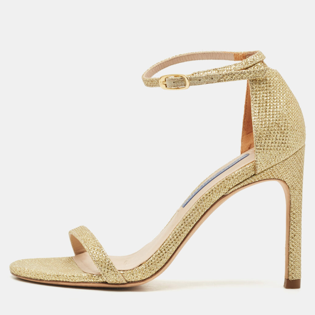 Stuart Weitzman Gold Glitter Ankle Strap Sandals Size 34 Stuart Weitzman Gold Glitter Ankle Strap Sandals Size 34