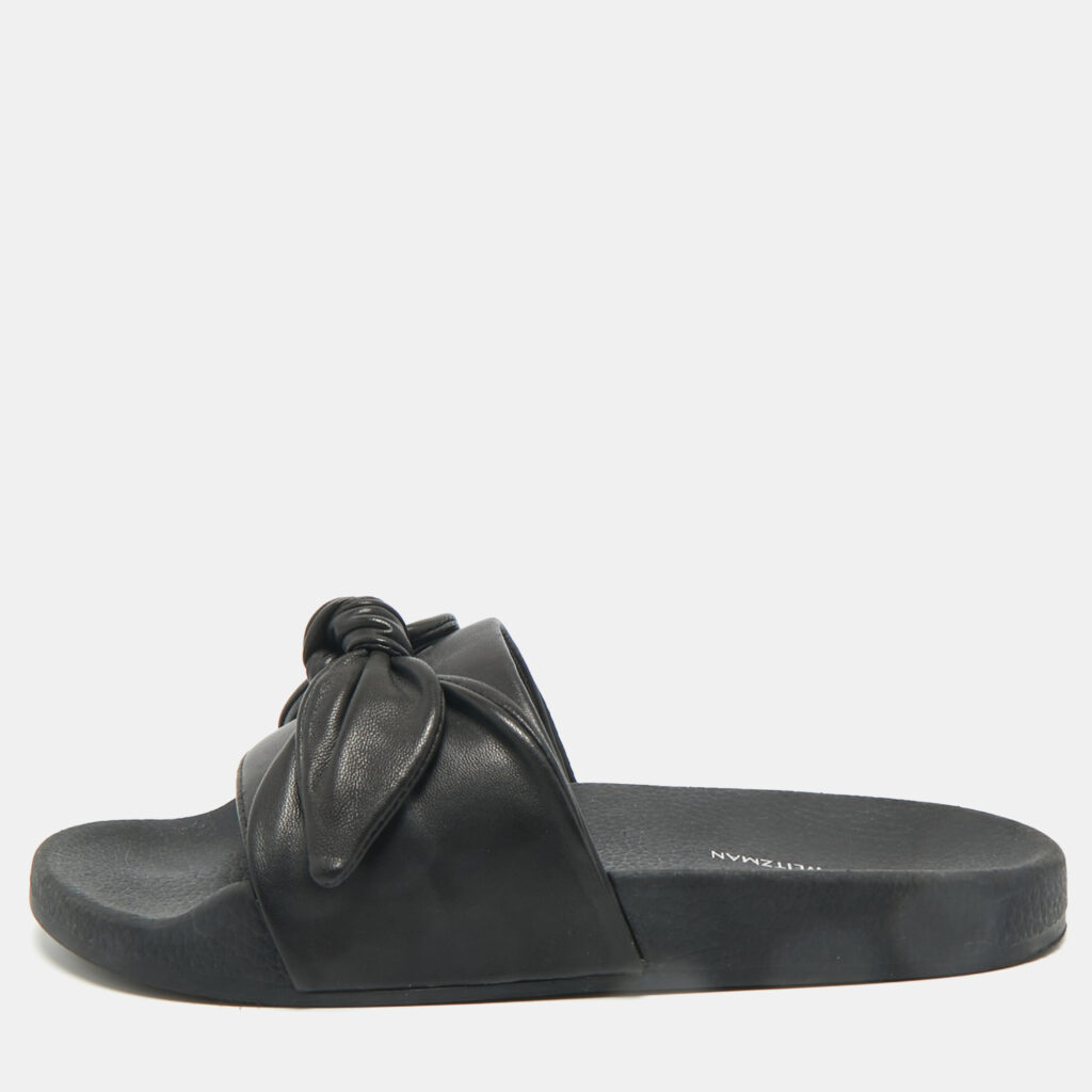 Stuart Weitzman Black Leather Bow Pool Slide Size 37.5 Stuart Weitzman Black Leather Bow Pool Slide Size 37.5