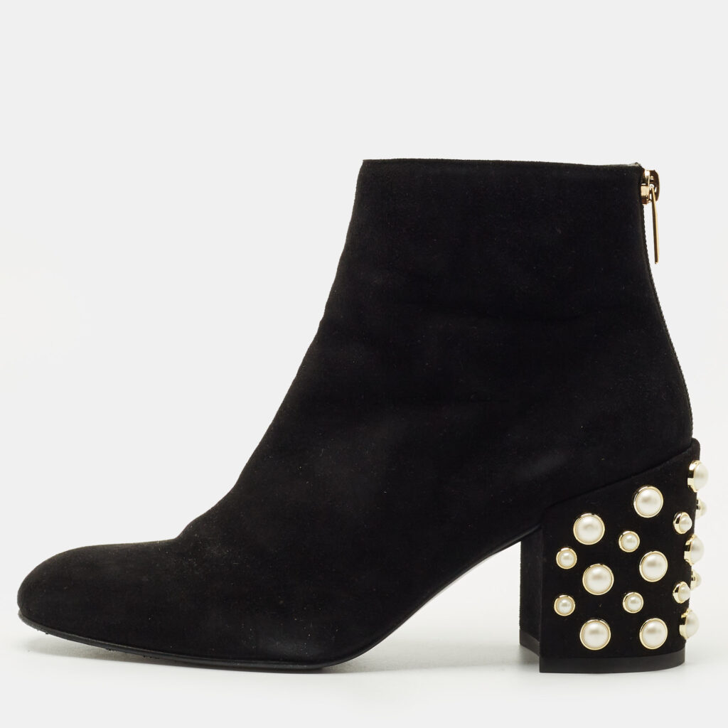 Stuart Weitzman Black Suede Faux Pearls Ankle Boots Size 37 Stuart Weitzman Black Suede Faux Pearls Ankle Boots Size 37