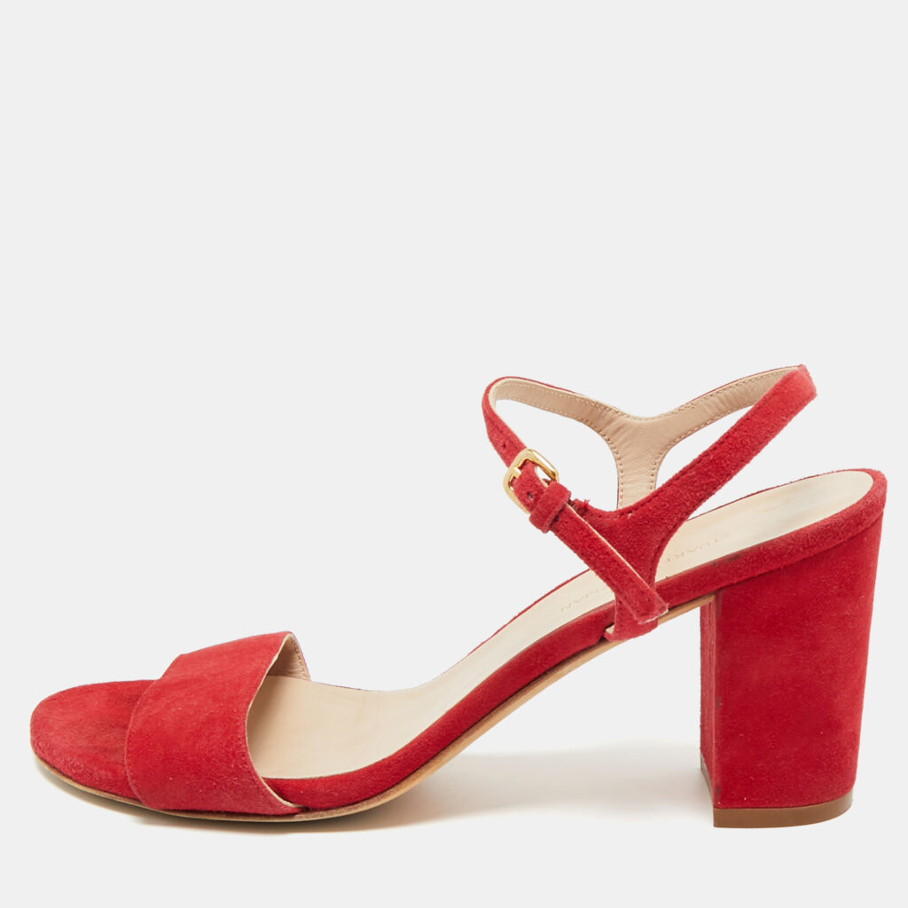 luxury-women-stuart-weitzman-used-shoes-p1217401-001.jpg Stuart Weitzman Red Suede Nudist Ankle Strap Sandals 38.5