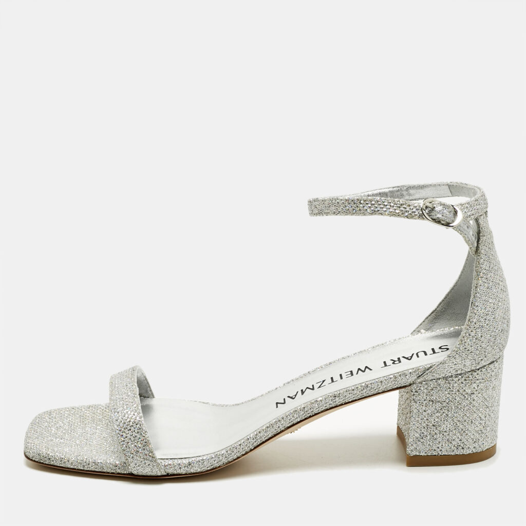 Stuart Weitzman Silver Glitter Nearlynude Sandals Size 40 Stuart Weitzman Silver Glitter Nearlynude Sandals Size 40