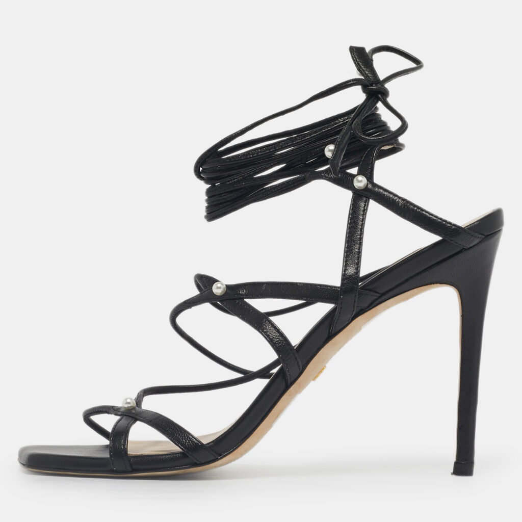 Stuart Weitzman Black Leather Ankle Wrap Sandals Size 39.5 Stuart Weitzman Black Leather Ankle Wrap Sandals Size 39.5