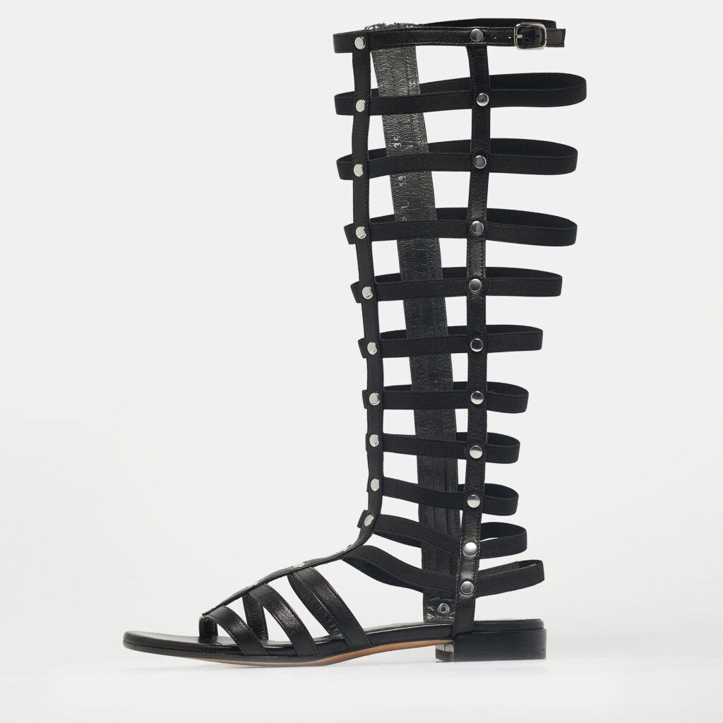 Stuart Weitzman Black Elastic and Leather Gladiator Flat Sandals Size 35 Stuart Weitzman Black Elastic and Leather Gladiator Flat Sandals Size 35