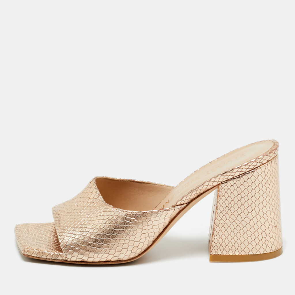 Stuart Weitzman Gold Snakeskin Embossed Leather Slide Sandals Size 37 Stuart Weitzman Gold Snakeskin Embossed Leather Slide Sandals Size 37