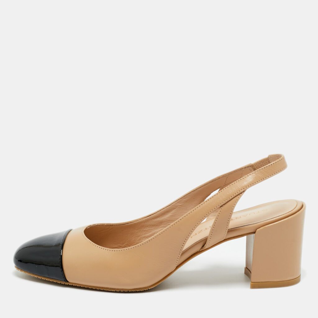 Stuart Weitzman Black/Beige Leather and Patent Slingback Pumps Size 40 Stuart Weitzman Black/Beige Leather and Patent Slingback Pumps Size 40