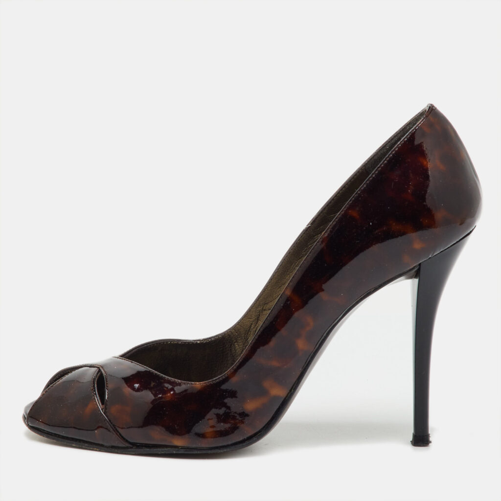 Stuart Weitzman Brown Tortoise Shell Patent Leather Peep Toe Pumps Size 37.5 Stuart Weitzman Brown Tortoise Shell Patent Leather Peep Toe Pumps Size 37.5
