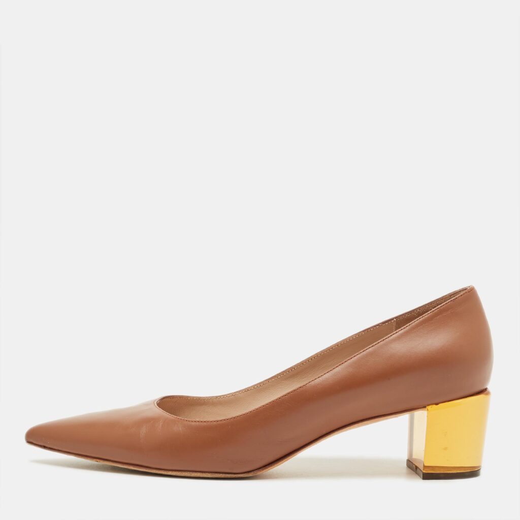 Stuart Weitzman Brown Leather Pointed Toe Block Heel Pumps Size 40 Stuart Weitzman Brown Leather Pointed Toe Block Heel Pumps Size 40