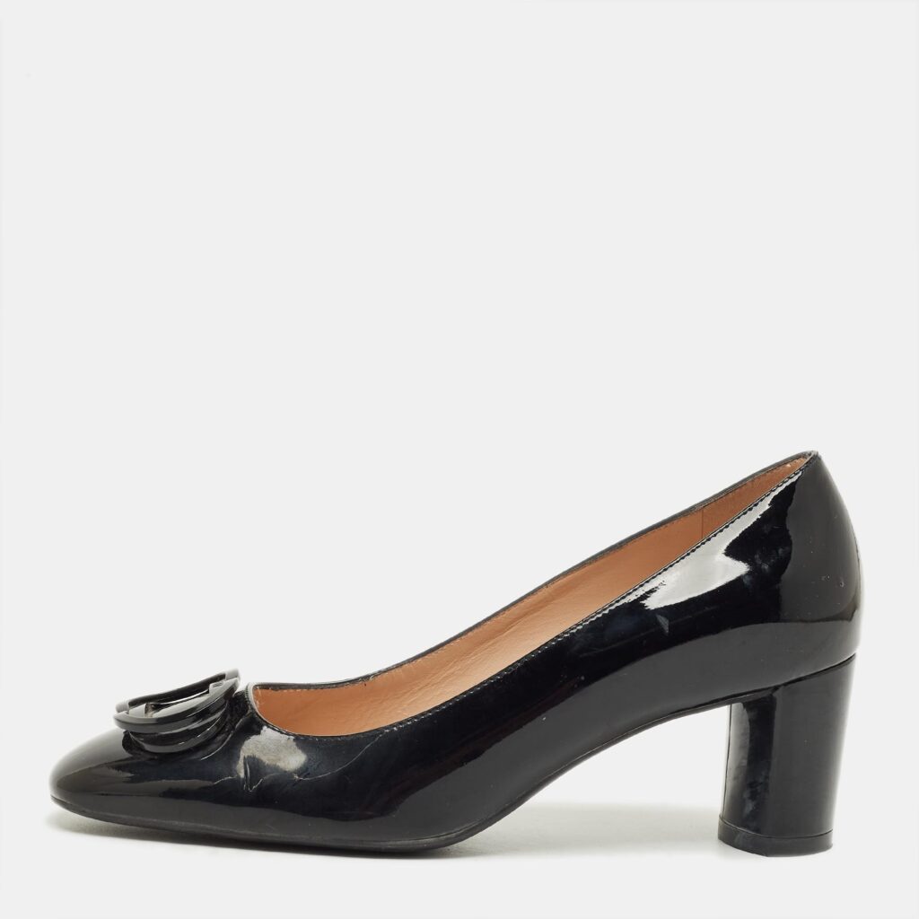 Stuart Weitzman Black Patent Block Heel Pumps Size 37.5