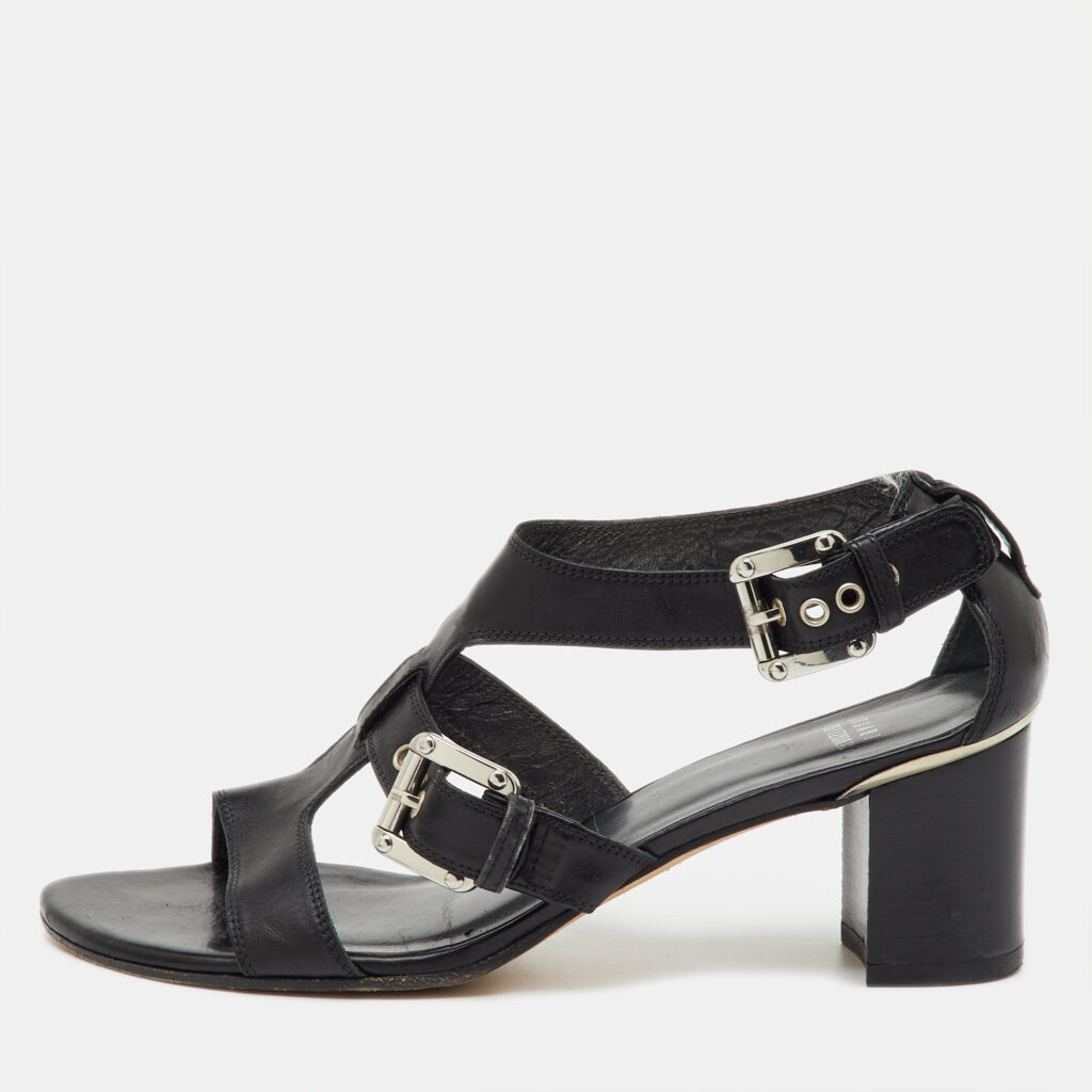 Stuart Weitzman Black Leather Buckle Detail Sandals Size 39 Stuart Weitzman Black Leather Buckle Detail Sandals Size 39