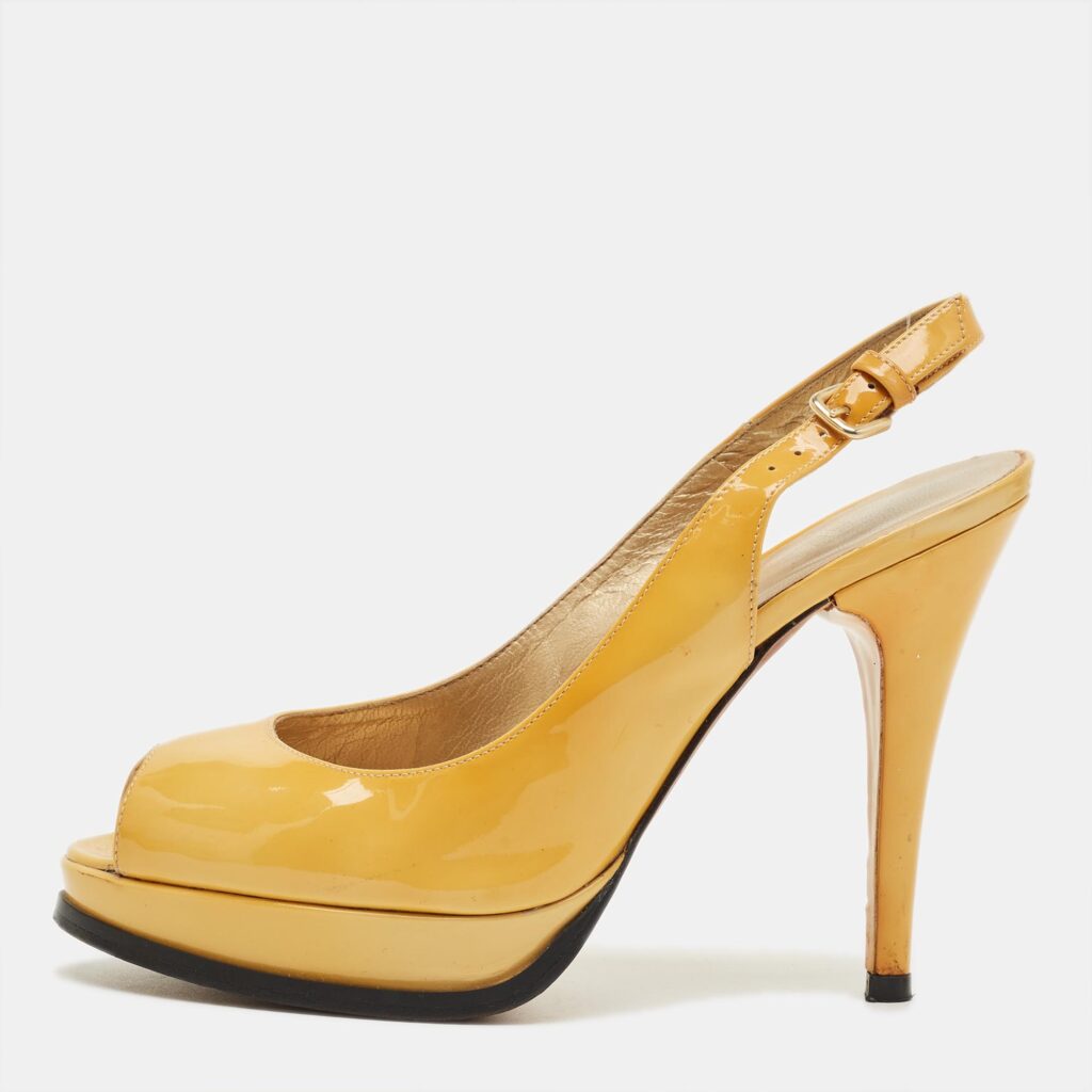 Stuart Weitzman Yellow Patent Peep Toe Slingback Pumps Size 38 Stuart Weitzman Yellow Patent Peep Toe Slingback Pumps Size 38