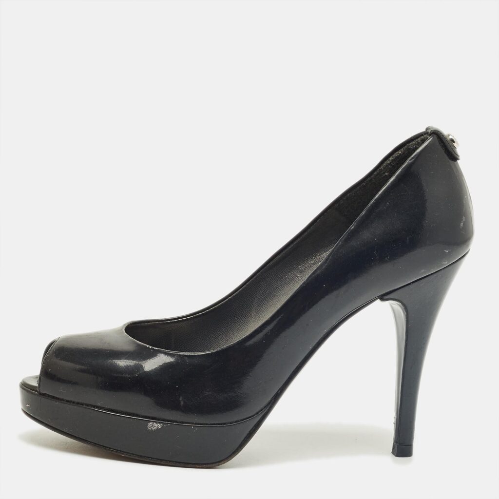 Stuart Weitzman Black Patent Leather Peep Toe Pumps Size 38