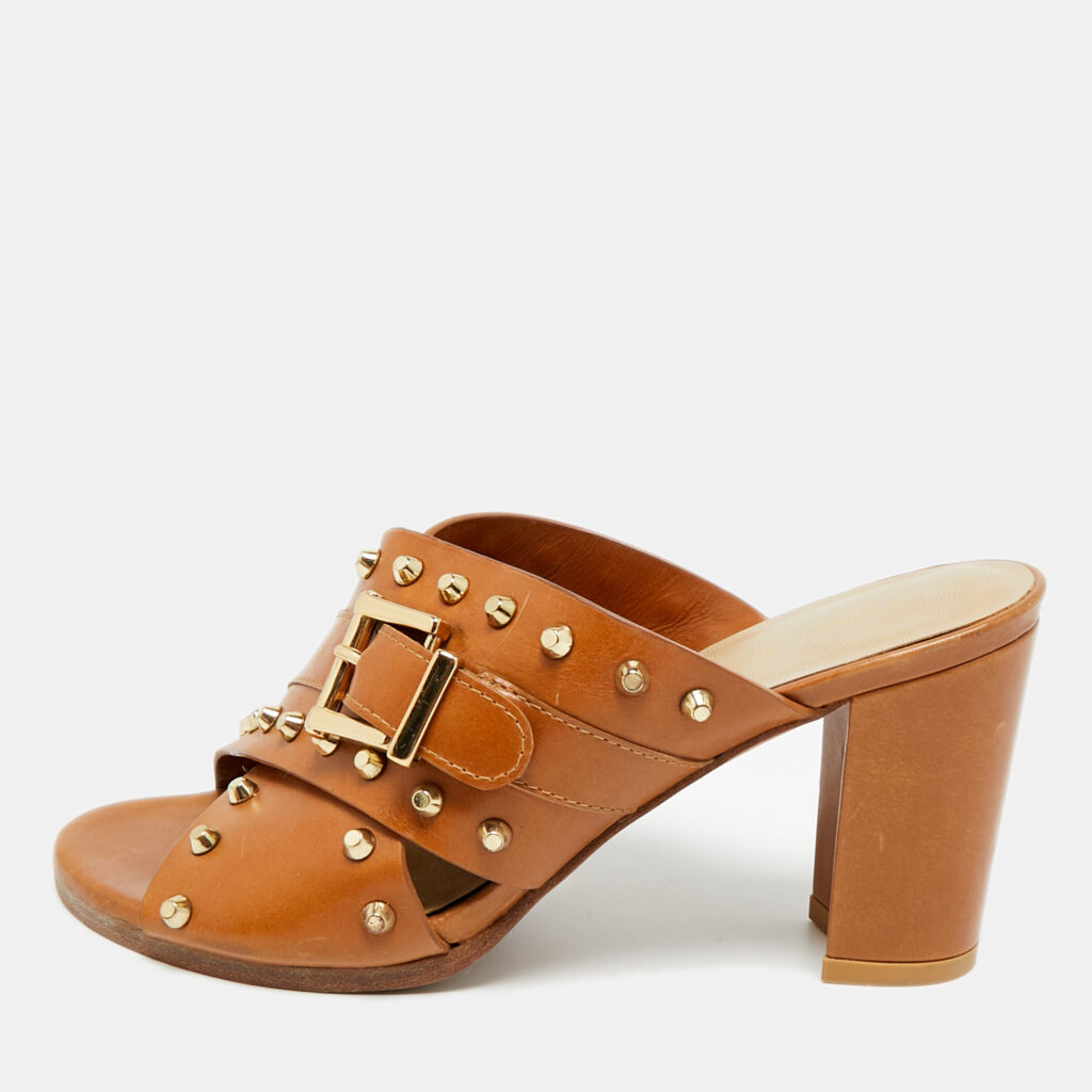 Stuart Weitzman Brown Leather Studs Slide Sandals Size 36 Stuart Weitzman Brown Leather Studs Slide Sandals Size 36