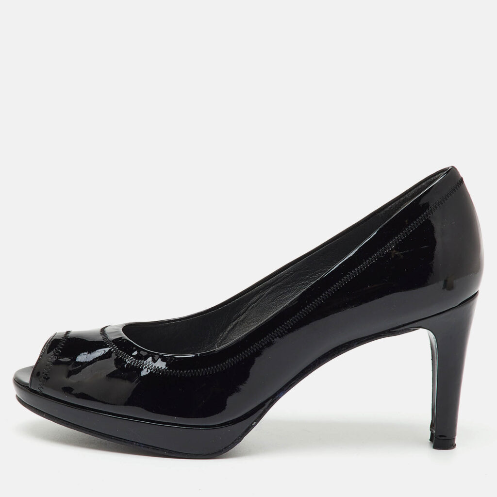 Stuart Weitzman Black Patent Leather Peep Toe Pumps Size 38.5 Stuart Weitzman Black Patent Leather Peep Toe Pumps Size 38.5