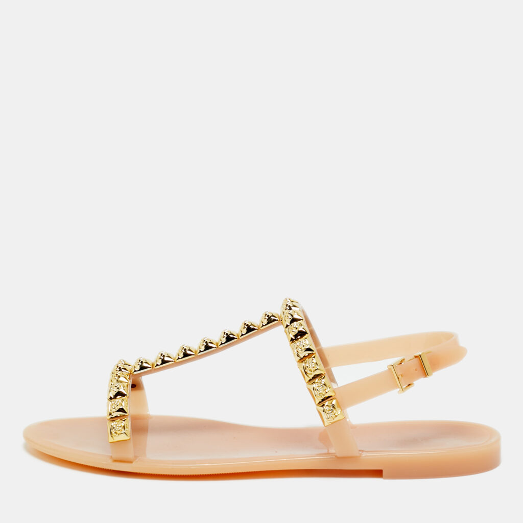 Stuart Weitzman Size 39 Beige Jelly Rose Studded Flat Sandals Stuart Weitzman Size 39 Beige Jelly Rose Studded Flat Sandals