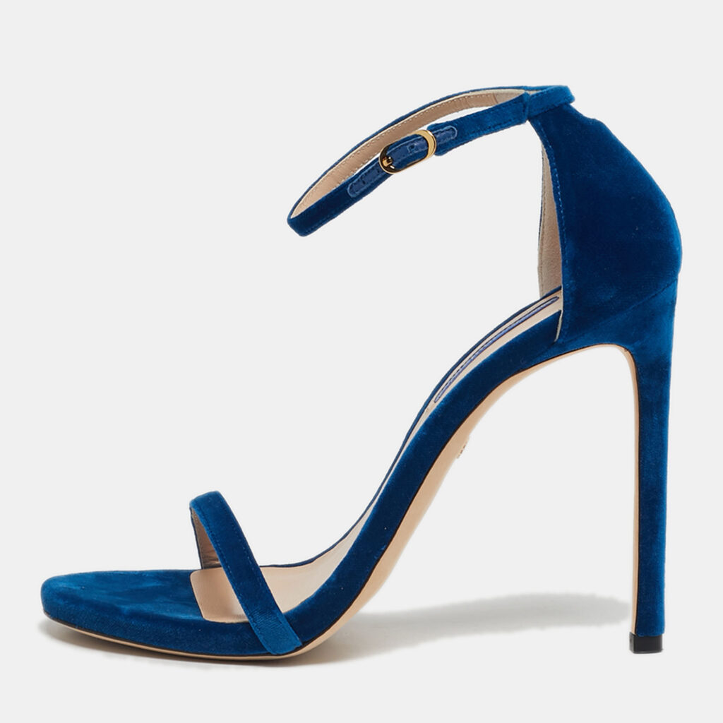 Stuart Weitzman Size 40 Blue Velvet Ankle Strap Sandals Stuart Weitzman Size 40 Blue Velvet Ankle Strap Sandals