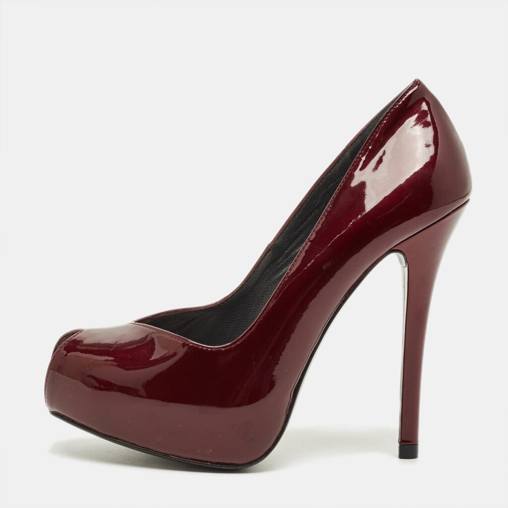 Stuart Weitzman Size 35.5 Burgundy Patent Leather Peep Toe Platform Pumps Stuart Weitzman Size 35.5 Burgundy Patent Leather Peep Toe Platform Pumps