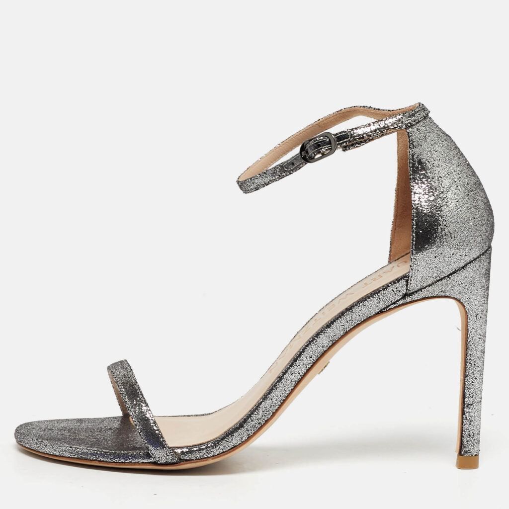 Stuart Weitzman Nudistsong Size 38.5 Silver Leather Ankle Strap Sandals Stuart Weitzman Nudistsong Size 38.5 Silver Leather Ankle Strap Sandals