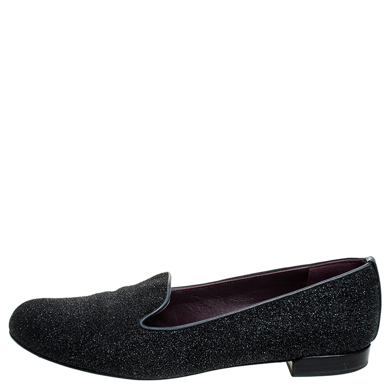 Stuart Weitzman Black Glitter Leather Smoking Slippers Size 37.5 Stuart Weitzman Black Glitter Leather Smoking Slippers Size 37.5