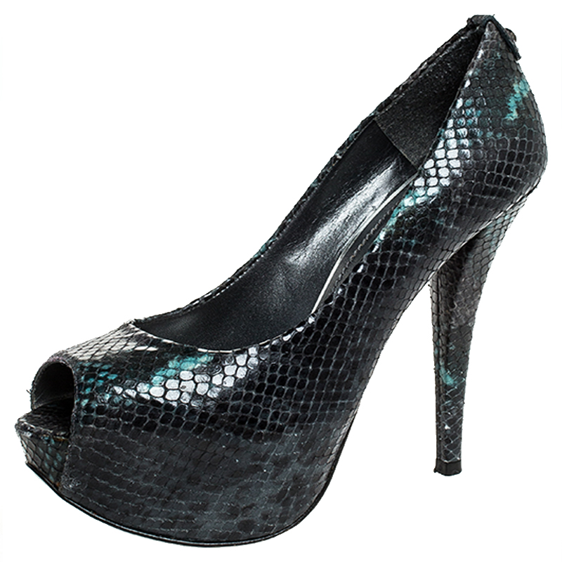 Stuart Weitzman Multicolor Python Embossed Leather Platform Peep Toe Pumps Size 37 Stuart Weitzman Multicolor Python Embossed Leather Platform Peep Toe Pumps Size 37