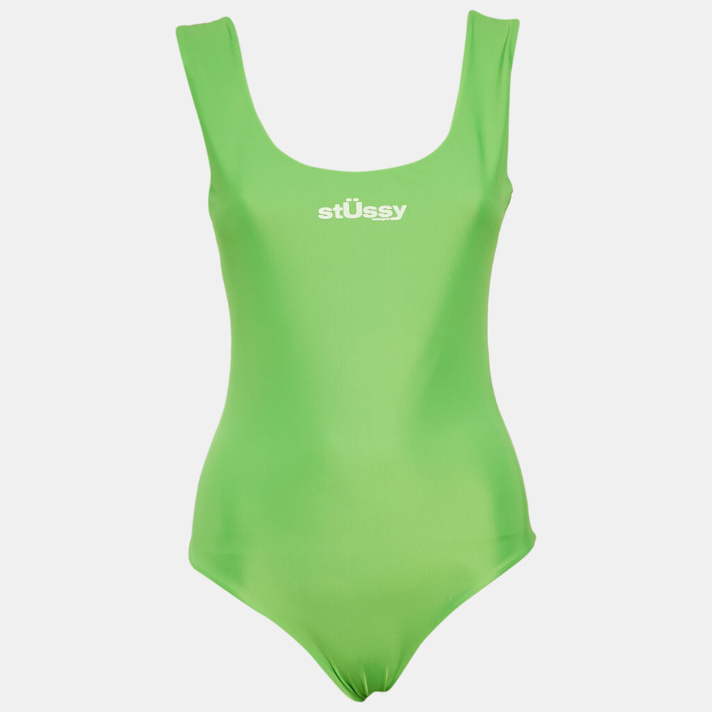 Stussy Neon Green Logo Print Nylon Jersey Swimsuit S Stussy Neon Green Logo Print Nylon Jersey Swimsuit S