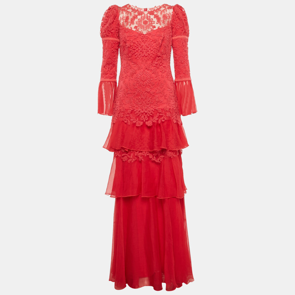 luxury-women-tadashi-shoji-new-clothes-p1108360-001-1.jpg Tadashi Shoji Pink Chiffon and Tulle Tiered Moreau Gown S