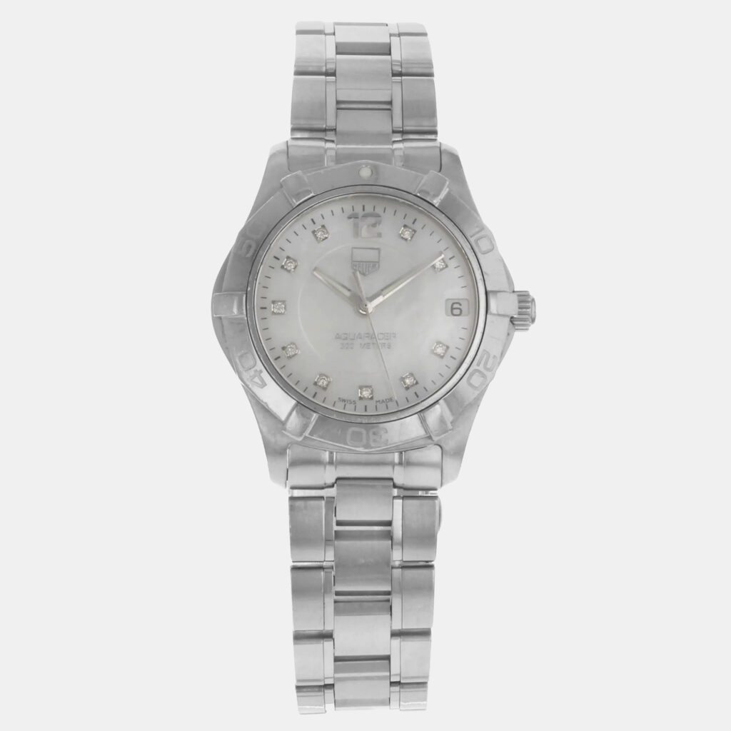 Tag Heuer White MOP Stainless Steel Aquaracer WAF1312.BA0817 Quartz Women's Wristwatch 32 mm Tag Heuer White MOP Stainless Steel Aquaracer WAF1312.BA0817 Quartz Women's Wristwatch 32 mm