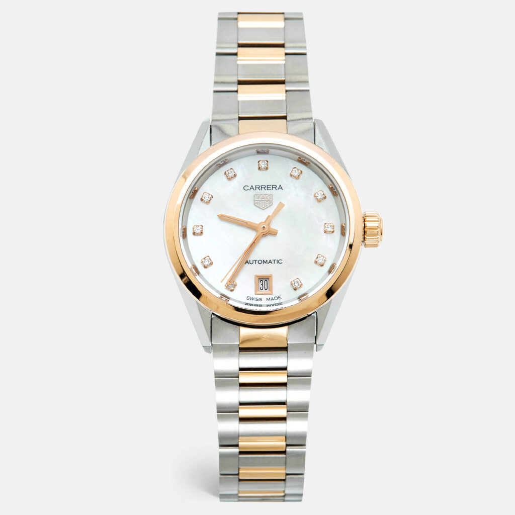 TAG Heuer Carrera WBN2450.BD0569 Mother Of Pearl Diamond 18K Rose Gold Stainless Steel Women's Wristwatch 29 mm