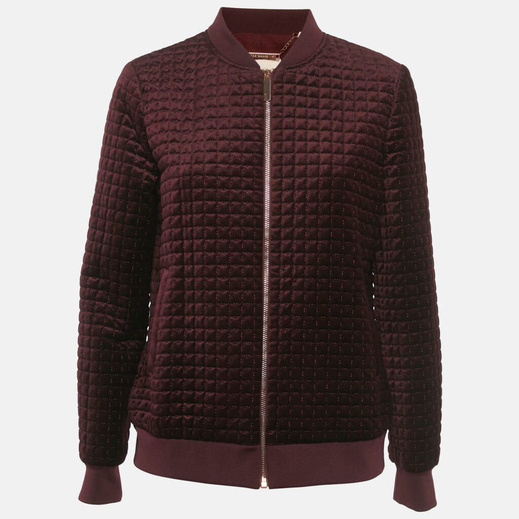 Ted Baker Burgundy Velvet Quilted Prindil Bomber Jacket M Ted Baker Burgundy Velvet Quilted Prindil Bomber Jacket M