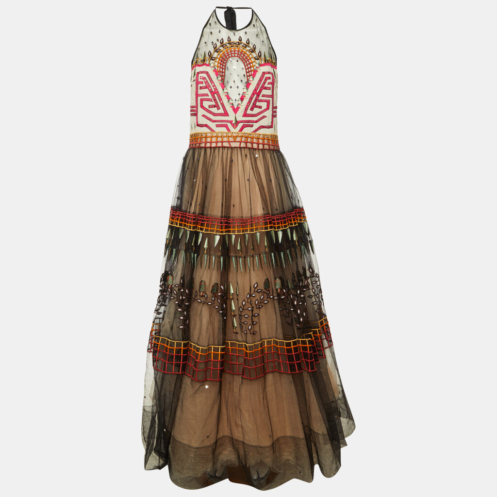 Temperley London Black Maze Embroidered Tulle Halter Neck Dress XL Temperley London Black Maze Embroidered Tulle Halter Neck Dress XL