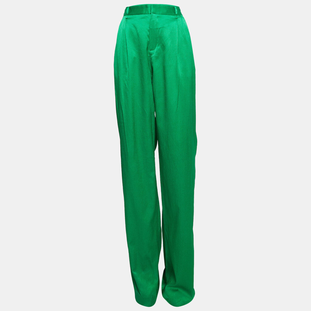 The Attico Green Satin Martellato Wide-Leg Pants M The Attico Green Satin Martellato Wide-Leg Pants M