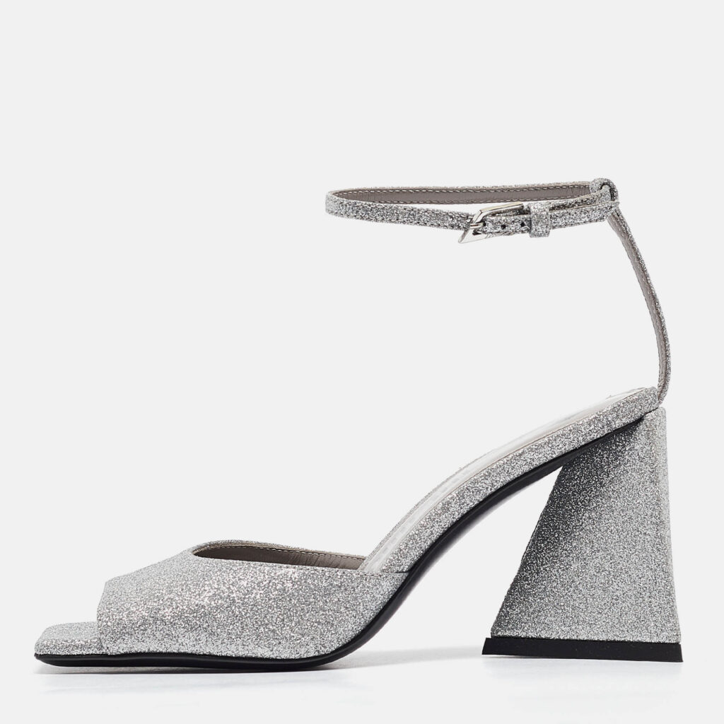 The Attico Silver Glitter Piper Ankle Strap Sandals Size 36 The Attico Silver Glitter Piper Ankle Strap Sandals Size 36