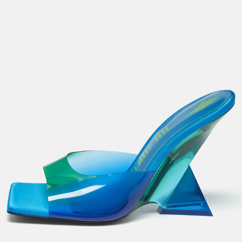 The Attico Blue/Green PVC Cheope Slide Sandals Size 39