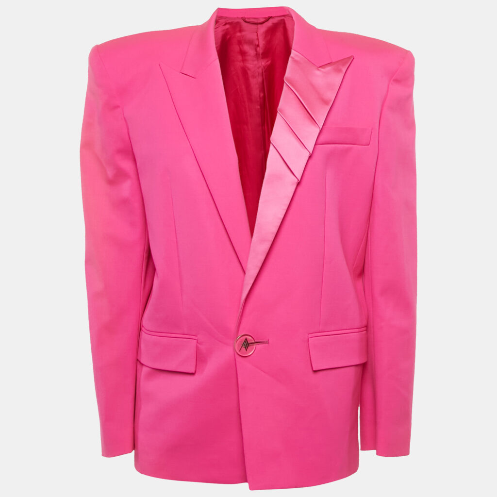 The Attico Pink Satin Trim Gabardine Wool Structured Blazer M