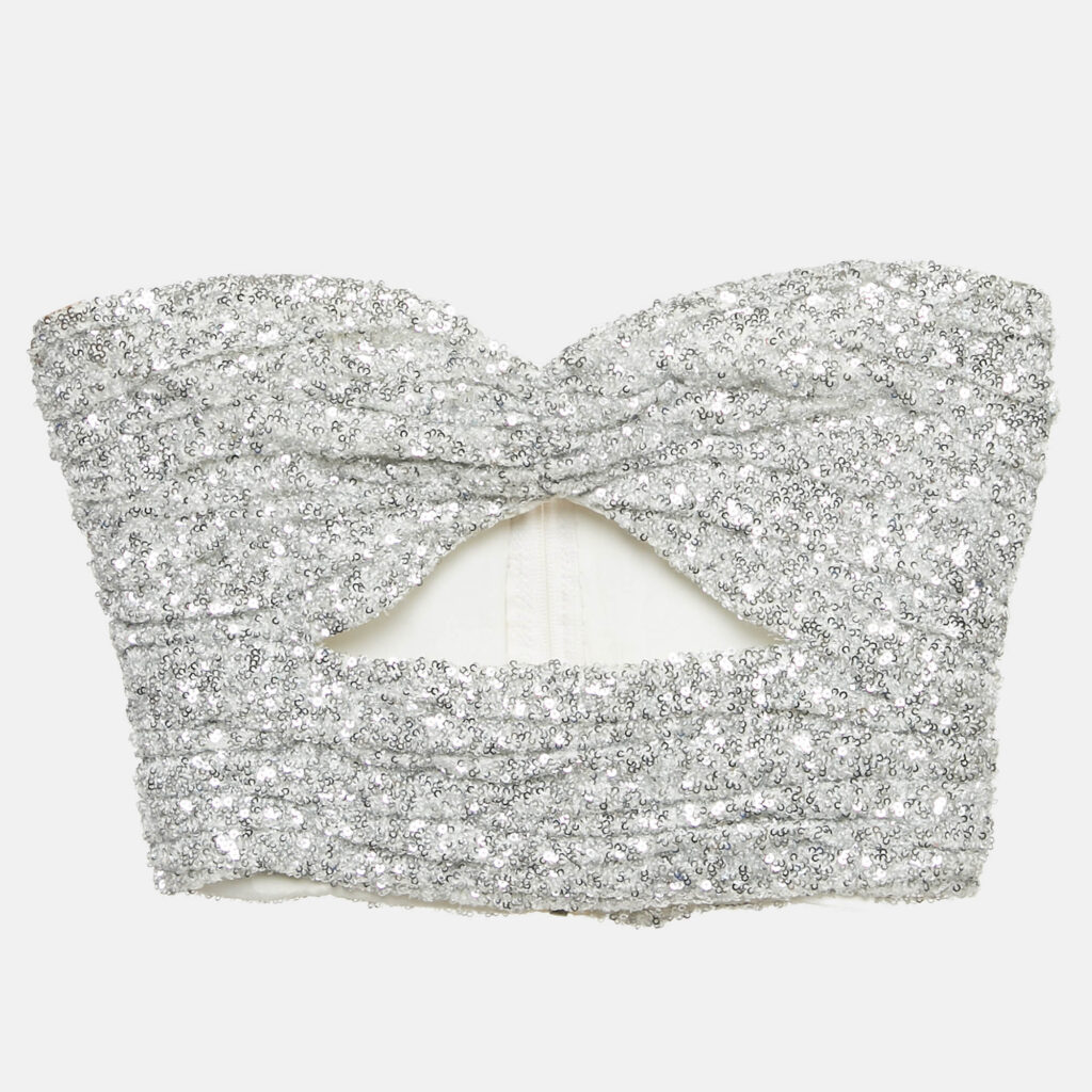 The Attico Silver Sequin Cut-Out Bandeau Top XS The Attico Silver Sequin Cut-Out Bandeau Top XS