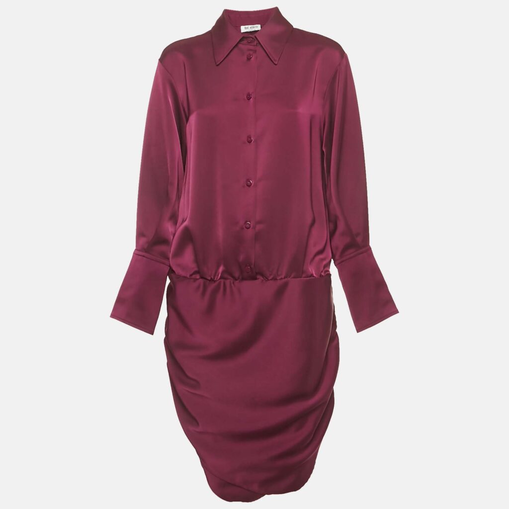 The Attico Burgundy Satin Ruche Mini Dress L