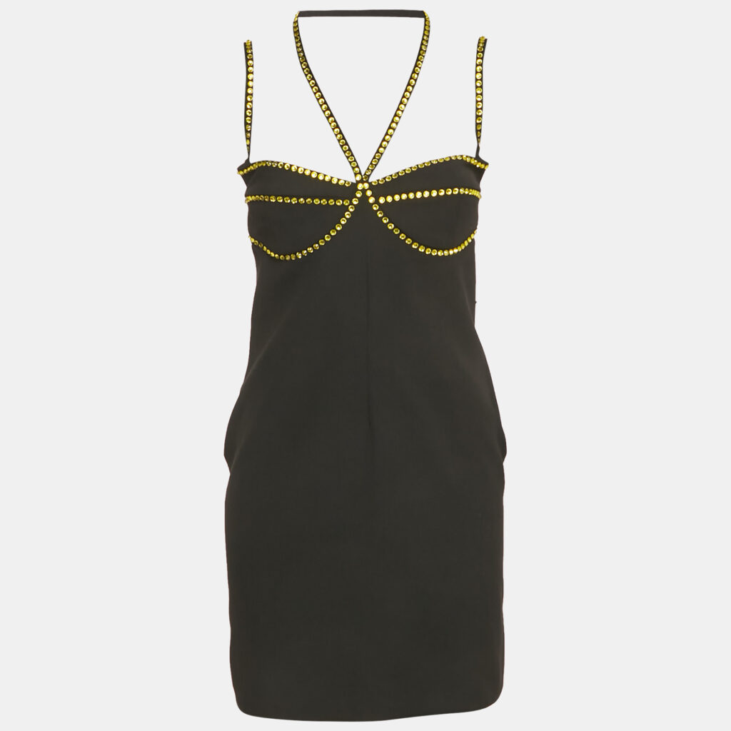 The Attico Black Crepe Stud Detail Mini Dress M The Attico Black Crepe Stud Detail Mini Dress M