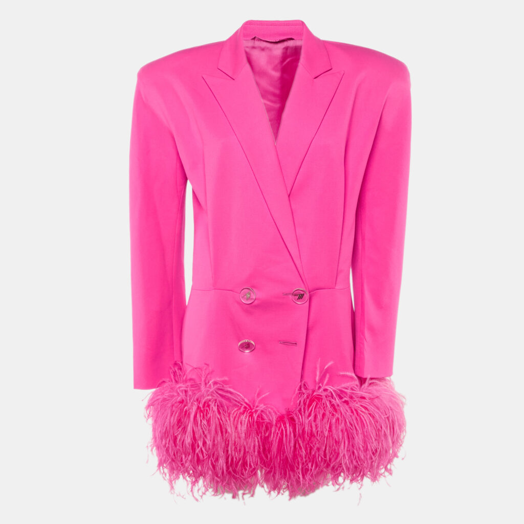 luxury-women-the-attico-used-clothes-p1217823-001-1.jpg The Attico Fuchsia Pink Wool Feather Trim Blazer Dress M