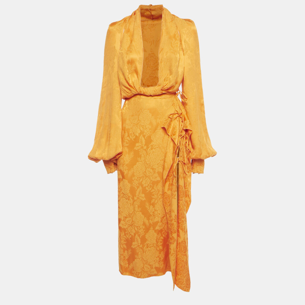 The Attico Orange Floral Jacquard Plunge Neck Top & Ruffle Skirt Set M