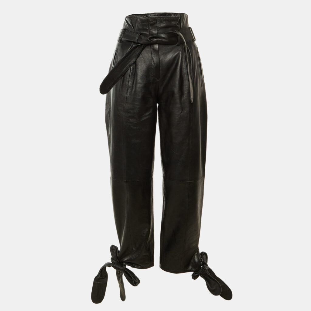 The Attico Black Leather Tie Detail Paperbag Trousers S The Attico Black Leather Tie Detail Paperbag Trousers S