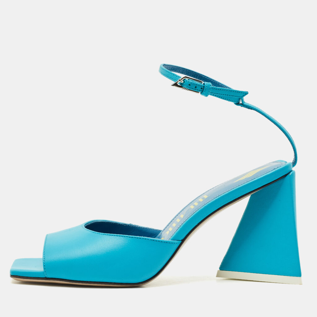The Attico Blue Leather Piper Ankle Strap Sandals Size 38