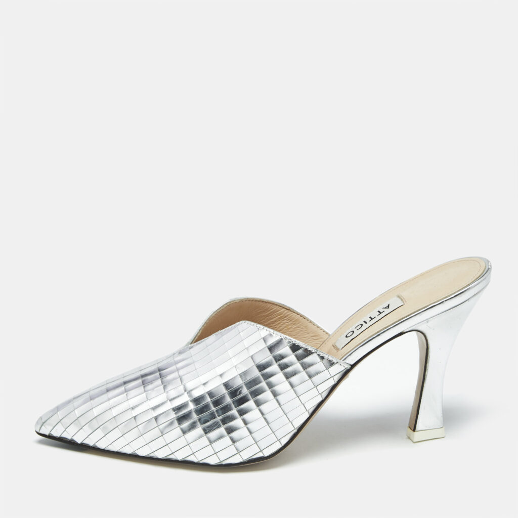 The Attico Silver Laminated Leather Monica Mules Size 39 The Attico Silver Laminated Leather Monica Mules Size 39
