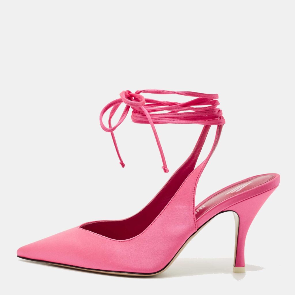 The Attico Pink Satin Venus Pointed Toe Ankle Tie Pumps Size 38