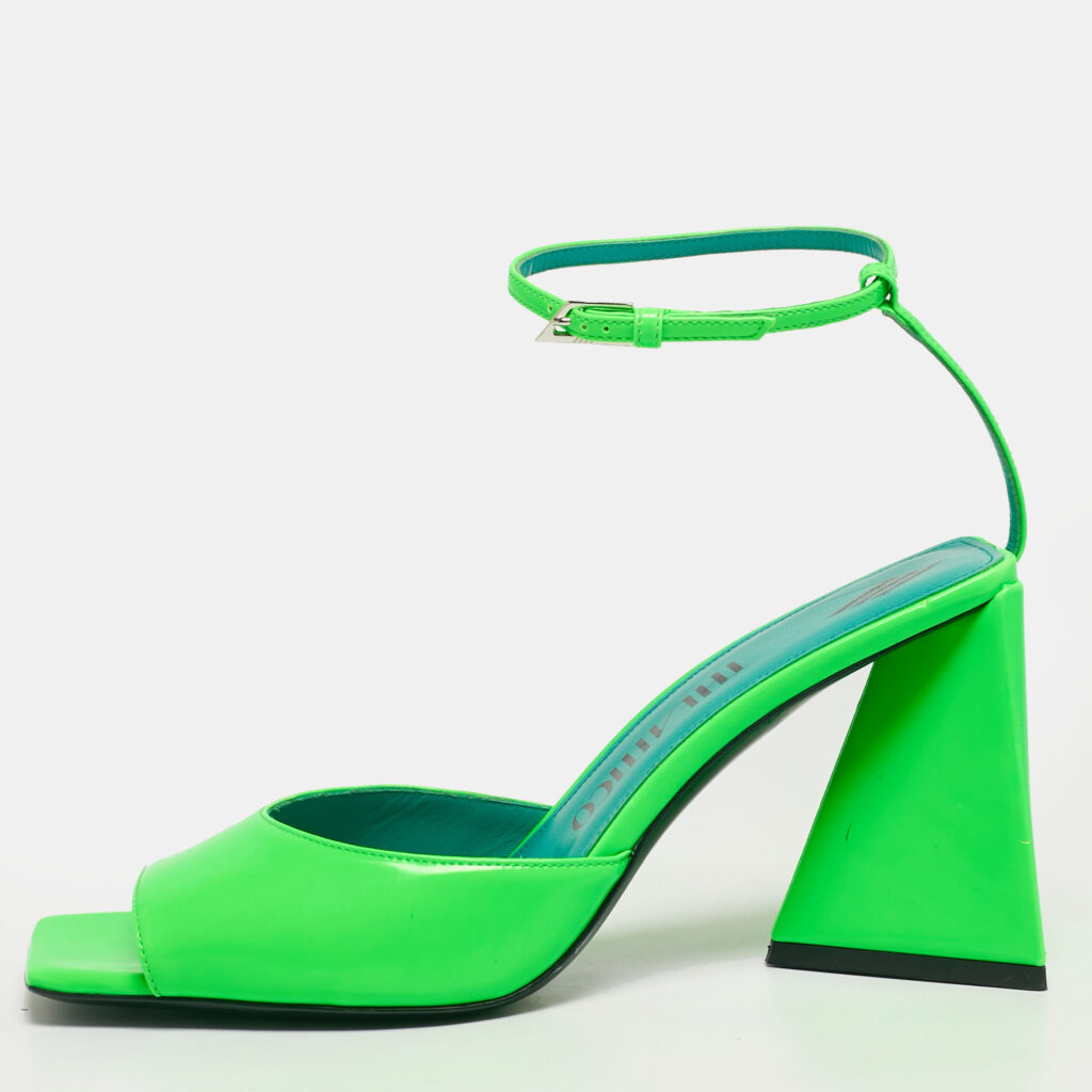 The Attico Green Patent Leather Piper Ankle Strap Sandals Size 40