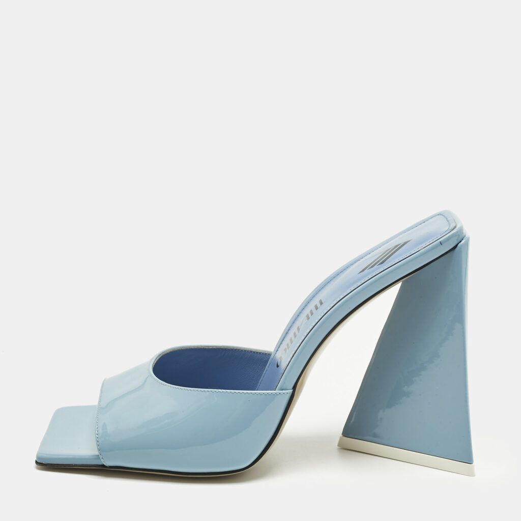 The Attico Blue Patent Devon Block Heel Slide Sandals Size 38
