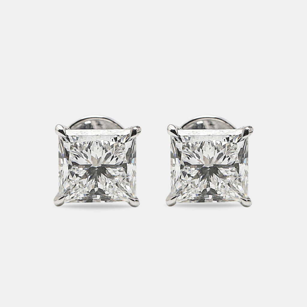 6.00 cts Princess Cut 18k White Gold Lab Grown Diamonds Solitaire Earrings 6.00 cts Princess Cut 18k White Gold Lab Grown Diamonds Solitaire Earrings