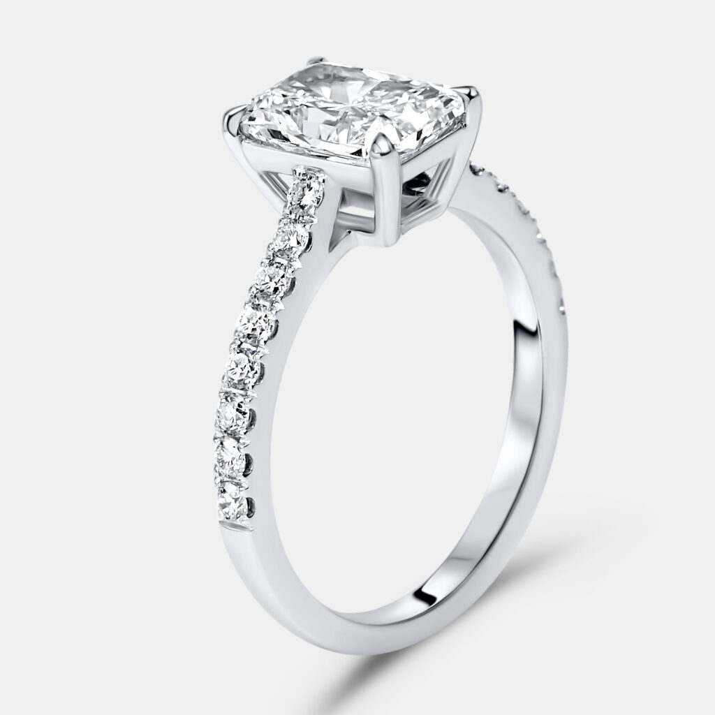 1.9 cts Radiant and Round Lab Grown Diamond 18k White Gold Ring Size 51