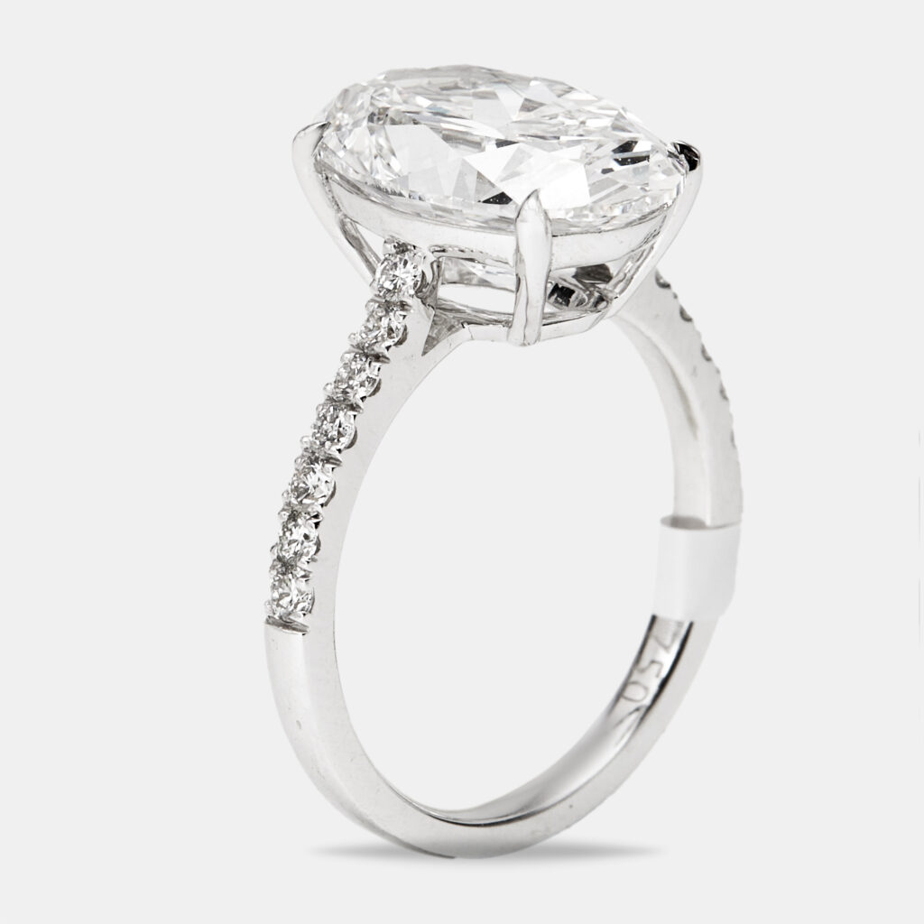5.3 cts Oval and Round Lab Grown Diamond 18k White Gold Ring Size 51