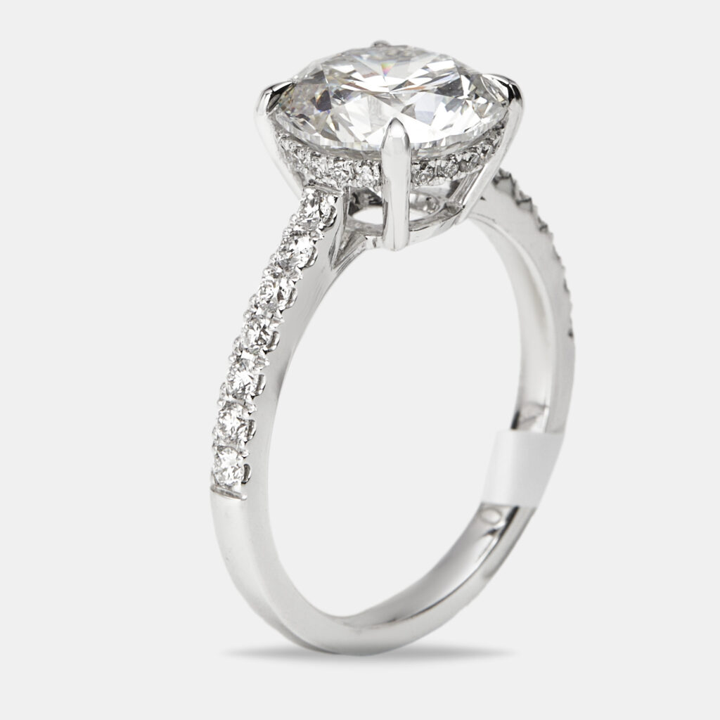 3.25 cts Round Brilliant Lab Grown Diamond 18k White Gold Ring Size 53